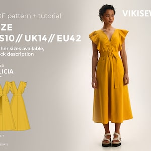 Felicia dress sewing pattern with tutorial size US 10 UK 14 EU 42