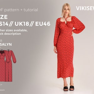 Rosalyn dress digital pattern pdf sewing pattern with tutorial size US 14 UK 18 EU 46