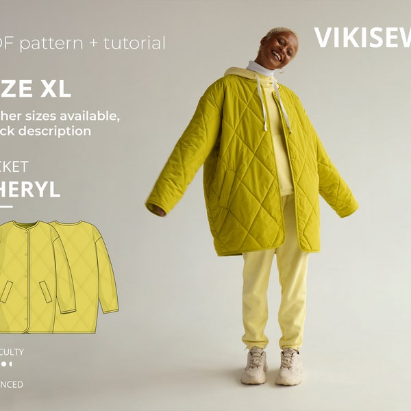 Cheryl oversized quilted jacket pattern with pdf tutorial size XL