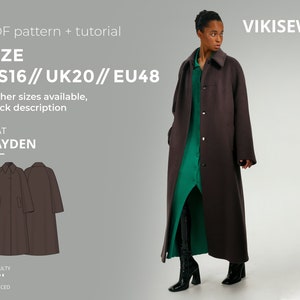 Hayden coat digital pattern pdf sewing pattern with tutorial size US 16 UK 20 EU 48