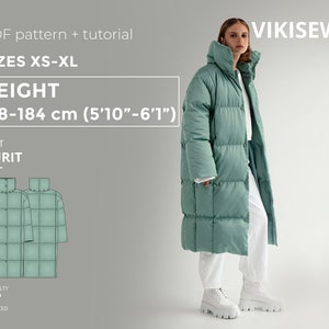 Modello di cappotto dritto oversize / Modello di cucito fai da te per giacca invernale da donna / Nurit / 178-184 taglie alte XS-XL