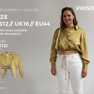 Fritzi blouse sewing pattern with tutorial size US 12 UK 16 EU 44