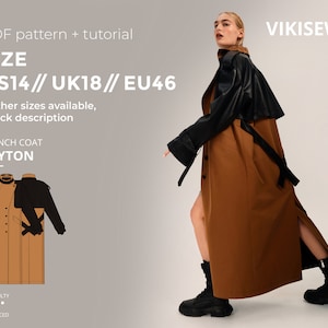 Peyton trench coat digital pattern pdf sewing pattern with tutorial size US 14 UK 18 EU 46