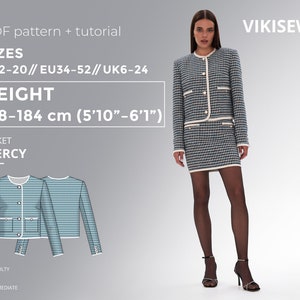Mercy Jacket PDF sewing pattern with tutorial, size EU34-EU52 for 178-184 cm height