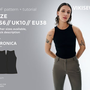 Veronica top with halter neckline sewing pattern with tutorial size US 6 UK 10 EU 38