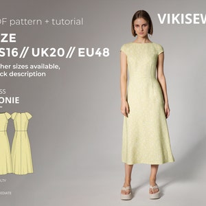 Leonie slim fit midi dress sewing pattern with tutorial size US 16 UK 20 EU 48