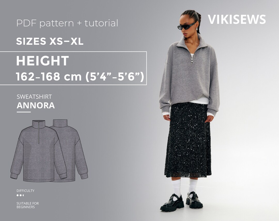 Easy Sweatshirt Sewing Pattern Annora XSXL for 162168cm Height