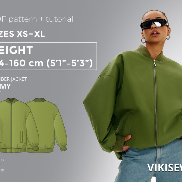 Patron de couture PDF Romy Bomber Jacket avec tutoriel, taille XS-XL pour 154-160 cm de hauteur