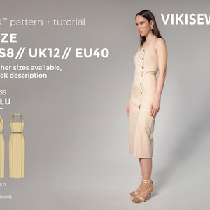 Lulu close-fitting midi dress sewing pattern with tutorial size US 8 UK 12 EU 40