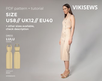 Lulu close-fitting midi dress sewing pattern with tutorial size US 8 UK 12 EU 40