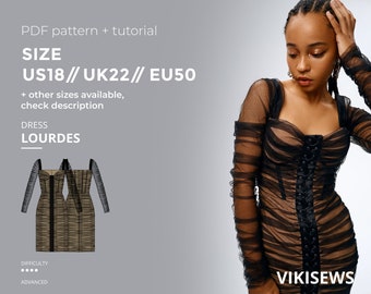Lourdes dress pattern, corset dress pattern, formal slip dress pattern, pdf sewing pattern with tutorial size US 18 UK 22 EU 50