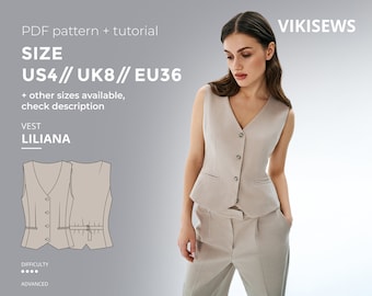 Liliana vest sewing pattern with tutorial size US 4 UK 8 EU 36