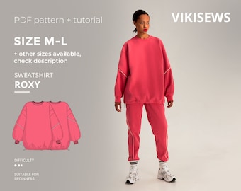 Roxy sweatshirt digital pattern pdf sewing pattern with tutorial size M-L