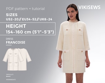 Francoise Dress PDF sewing pattern with tutorial, size EU34-EU52 for 154-160 cm height