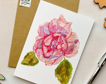 Rose Flower Card: June Birth Month Flower, Botanical Art Notecard or Mini Print