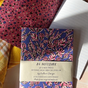 A5 Lined Notebook: Violet Botanical Print, Recycled Paper