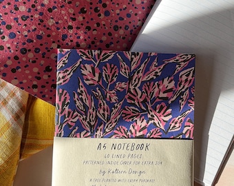 A5 Lined Notebook: Violet Botanical Print, Recycled Paper
