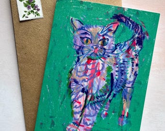 Cat Illustration Greeting Cards Set, Colourful Cat Art Notecard Pack, Blank Inside Thank You Card for Pet Parents, Feline and Cat Lover Gift