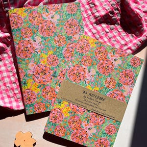Pretty Notebook with Lined Pages A5, Zinnia Flower Garden and Bees Floral Soft Cover Notebook, Gratitude Journal, Secret Santa Gift