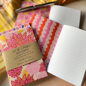A6 Notebook Set, Plain or Lined Pages, Recycled Pocket Notebook Set, Mini Sketchbook, Pink Floral Soft Cover Notebook, Travel Journal Gift