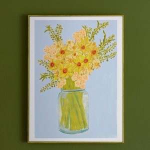 A3 Daffodil Art Print, Painted Flowers in a Vase, Narcissus Flower, March Birth Flower Gift, Floral Still Life Painting, Botanical Wall Art