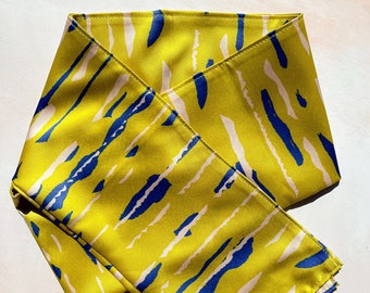 Citron Abstract Print Satin Scarf, Handmade Vegan Silk, Vibrant Recycled Fabric, Lightweight Neck or Hair Scarf, Eco-Friendly Gift for Her