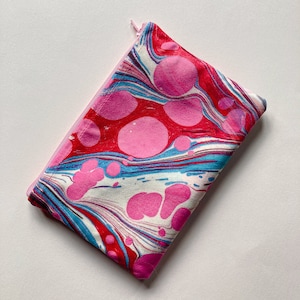 Zipper Pouch with Satin, Pink Marbled Make Up Bag, Eco Friendly Velvet Fabric Pencil Case, Kindle Case, Travel Organiser, Best Friend Gift image 1
