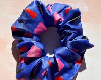 Large Silky Blue Scrunchie, Vegan Silk Satin Suitable for Thick Hair, Birthday Gift for Friend or Sister