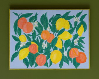 A3 Lemons and Oranges Print, Citrus Still Life Painting, Kitchen Art, Fruit Market Print, Botanical Horizontal Wall Art