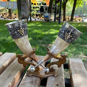 Handmade Georgian Drinking Horn with Stand – Unique Wedding & Birthday Gift