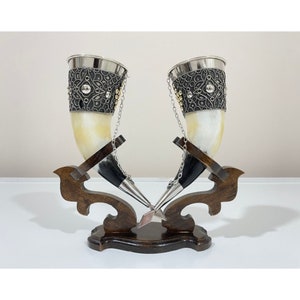 Drinking horns with stand for Wedding, Viking Best quality, Engraved