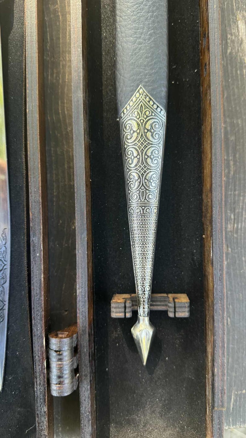 Georgian Ornamented Dagger With Engraved Wooden Box, Handmade Steel - Etsy