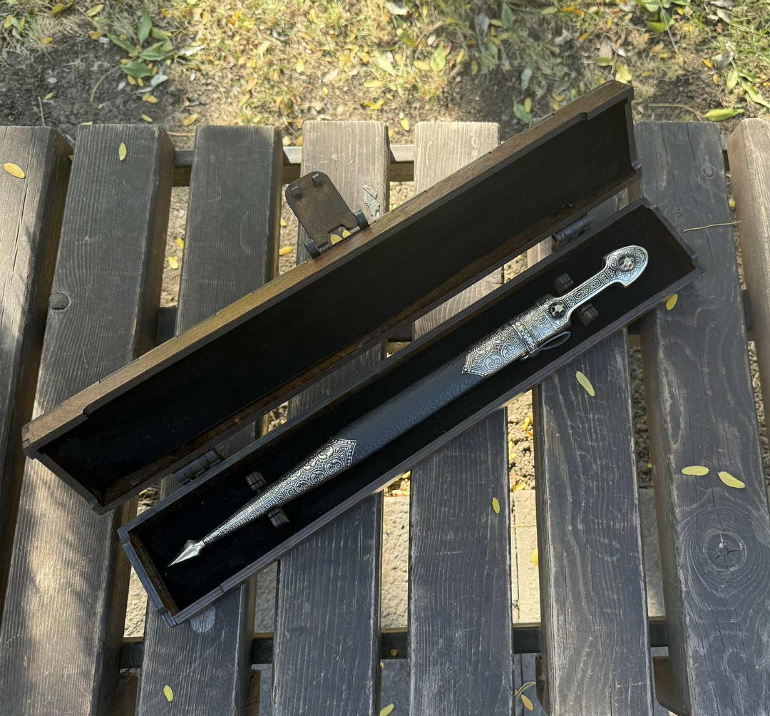 Georgian Ornamented Dagger With Engraved Wooden Box, Handmade Steel - Etsy