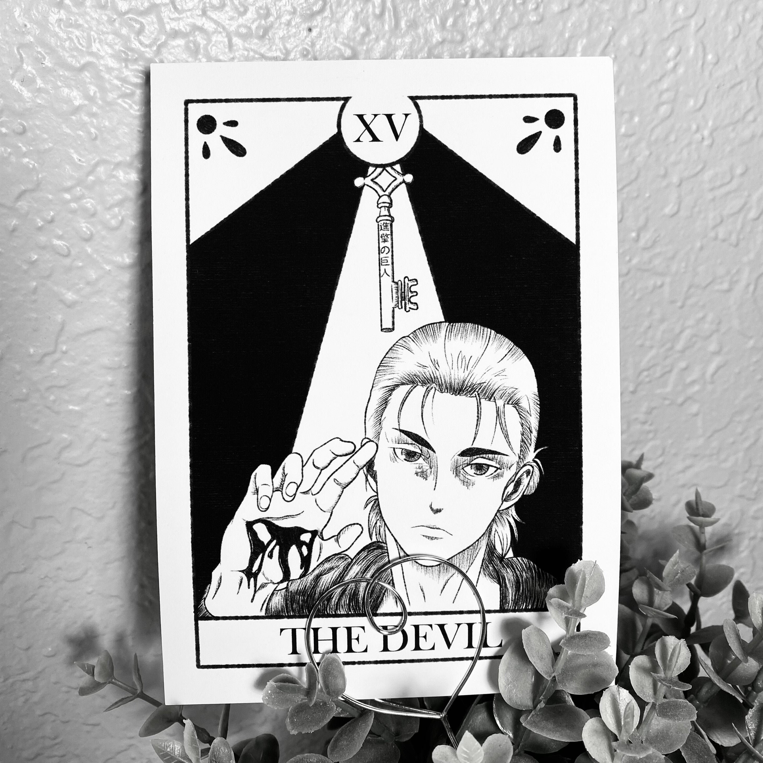 eren yeager attack on titan art print | the devil tarot card | high q…