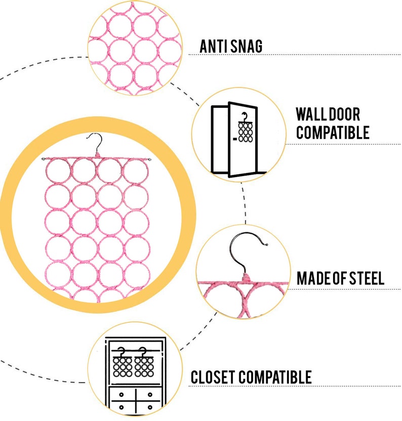 Scarf Hanger 28 Rings Multiple Purpose Holder for Closet Scarf Hanger ~ Multiple Purpose Holder for Closet