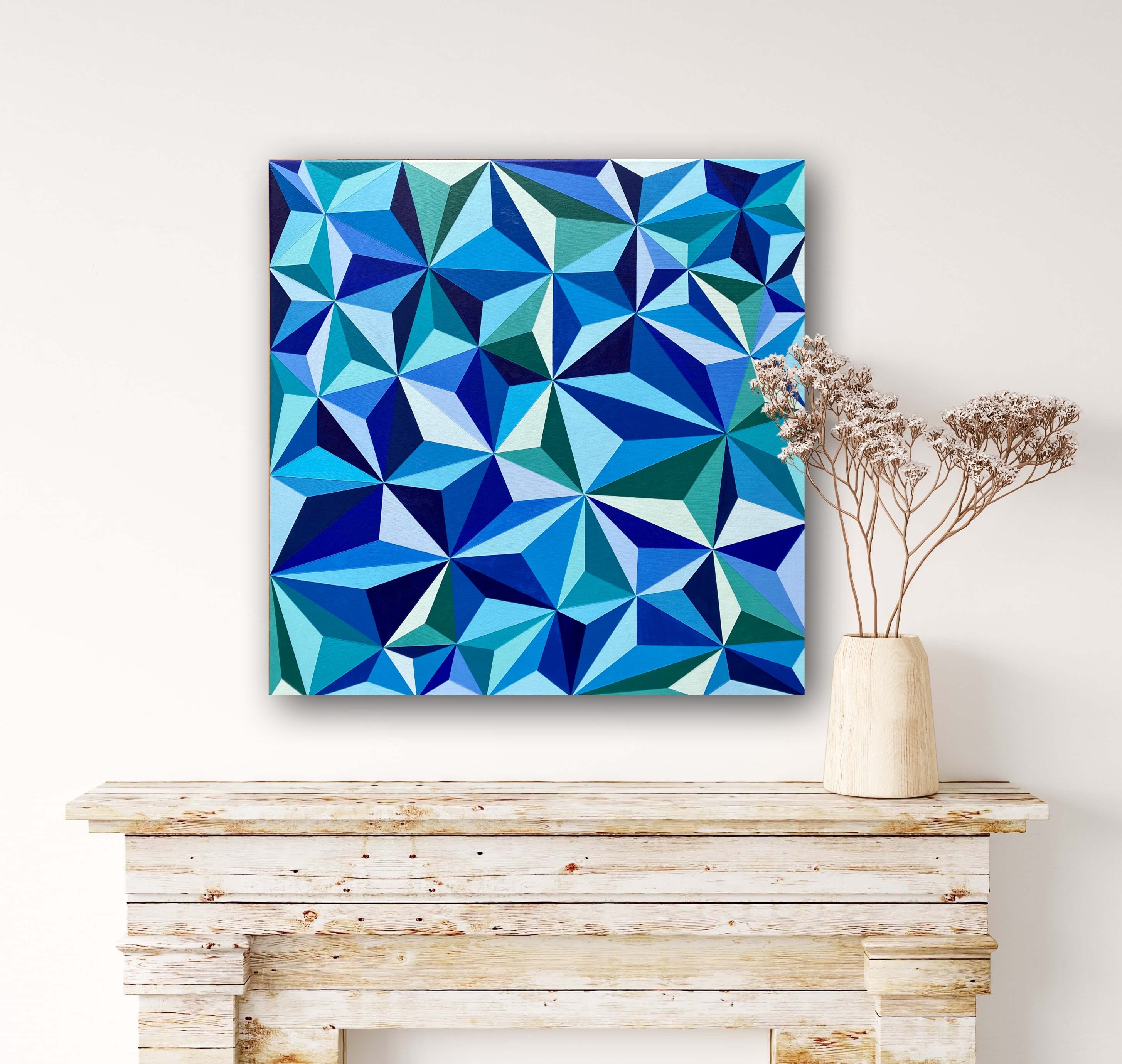 24x24 ORIGINAL Abstract Triangle Artwork Blue Acrylic on Stretched ...