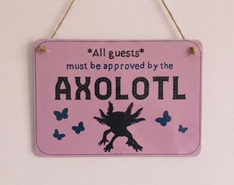 Enseigne axolotl, cadeau amphibien, accessoire de tank, décoration pour mur ou porte, kawaii rose, doit être approuvé par les invités