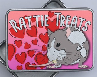 Rat Treat Storage Tin - pink with hearts