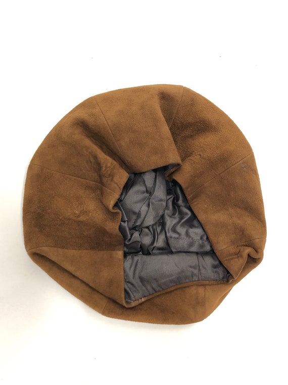 Vintage sueded brown leather tam/beret - Gem