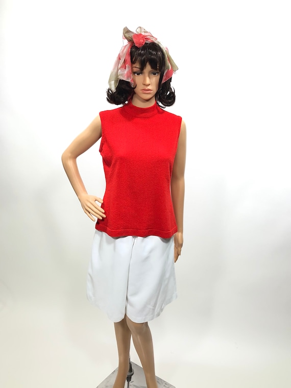 Womans vintage 60’s sleeveless mock neck knit shi… - image 1