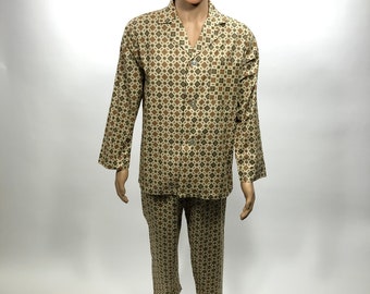 1950s Hadway Men/'s Vintage Flannel Pajamas Medallion 50s Design Print Made in Hong Kong New Old Stock Never Worn Mid Century Modern Classic