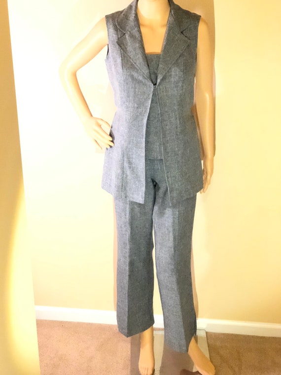 3 piece gray chambray summer suit - image 2