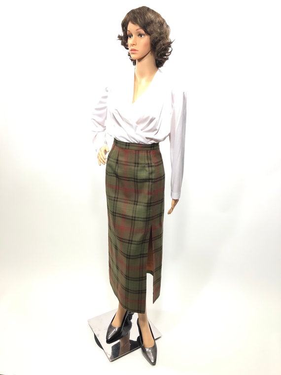 Womens vintage long wool fully lined plaid skirt