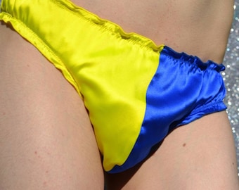 Herren Seiden Tanga blau, gelb Unterwäsche Libertin Ukraine