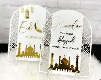 Eid Mubarak Sign, Ramadan Mubarak Sign, Gold & White Eid/Ramadan Decoration Ideas, Mosque Cutout, 3D Eid Mubarak, Islamic Decor Inspo