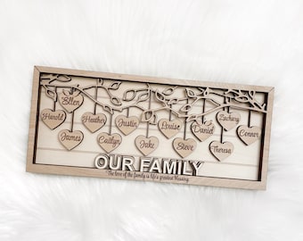 Family Frame, Hanging Hearts, Family Tree, Sentimental Gift, Mother&#39;s Day Gift, Gift for Her, Custom Frame, Personalized Frame, Home Decor