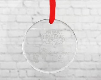 Custom Engraved Crystal Ornament, Baby&#39;s First Christmas, Christmas Ornament, Personalized Ornament, Baby Holiday Ornament, First Christmas