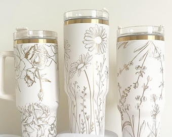 Custom Engraved Floral Tumbler: Personalized 40oz Design