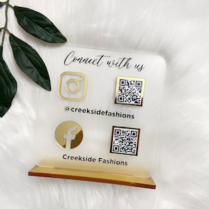 QR Code Business Social Media Sign, Double Social Media Sign, Acrylic Business Social Media Sign, Scan to Find Us, Scan to Pay Sign, QR Code