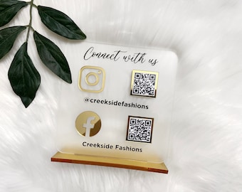 QR Code Business Social Media Sign, Double Social Media Sign, Acrylic Business Social Media Sign, Scan to Find Us, Scan to Pay Sign, QR Code
